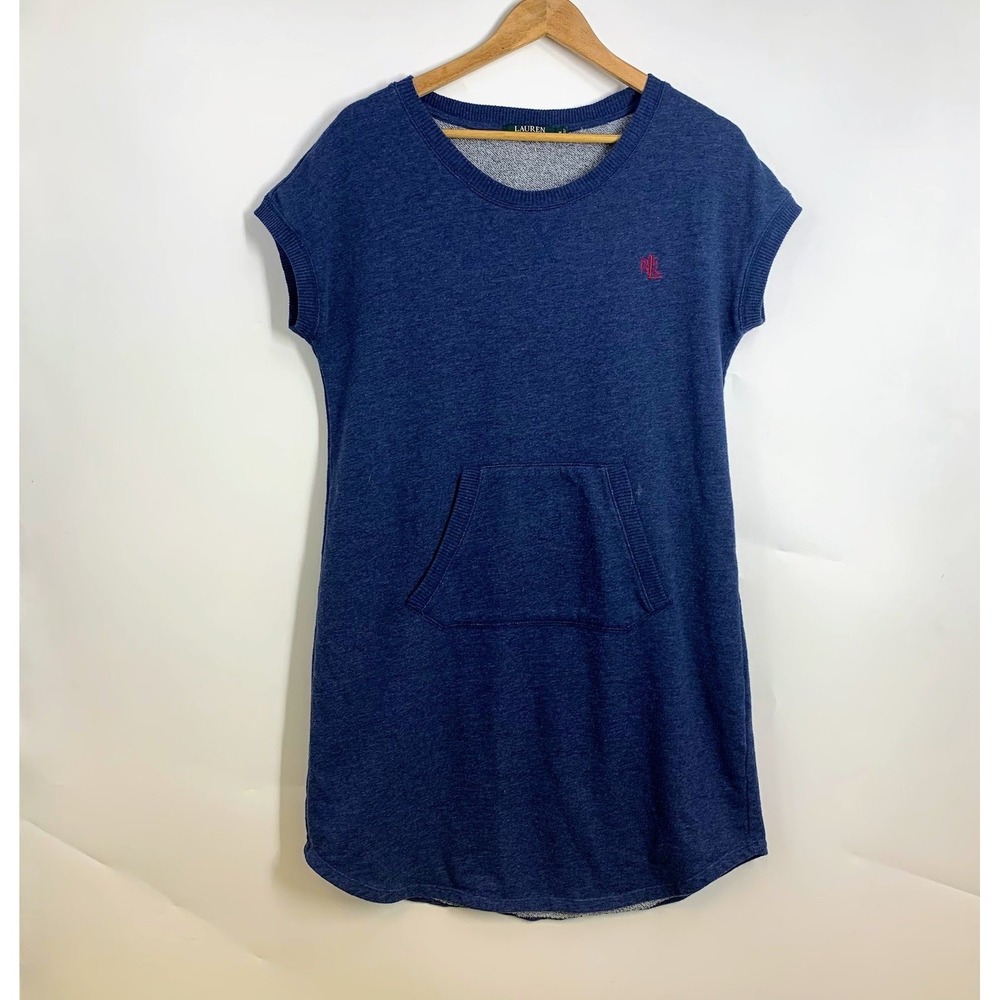 Lauren Ralph Lauren Heathered Sweatshirt Dress Short Sleeve Kangaroo Size M
